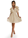 numoco Damen Kleid mit Umschlagkragen, Ärmeln und Gürtel - beige