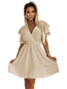 numoco Damen Kleid mit Umschlagkragen, Ärmeln und Gürtel - beige