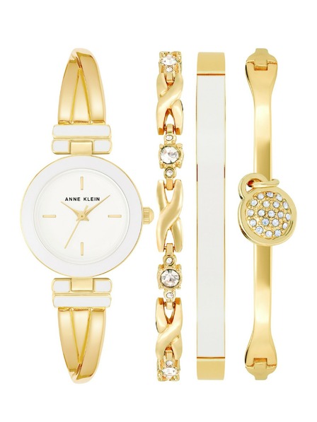 Anne Klein Weißes Damen-Uhr- und Schmuck-Set Anne Klein