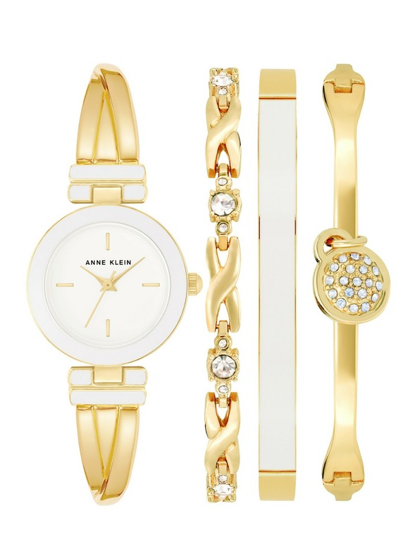 Anne Klein Weißes Damen-Uhr- und Schmuck-Set Anne Klein