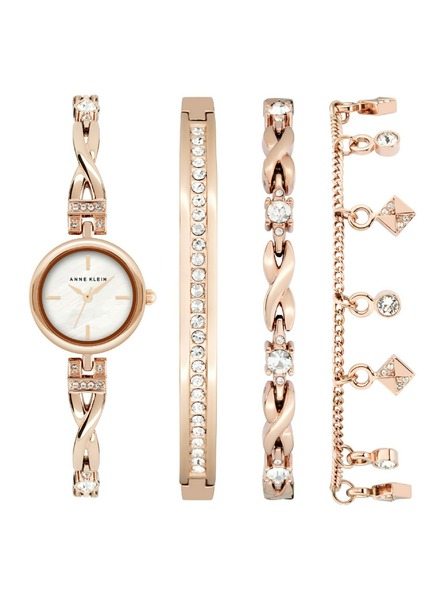Anne Klein Roségoldenes Damen-Uhr- und Schmuck-Set Anne Klein