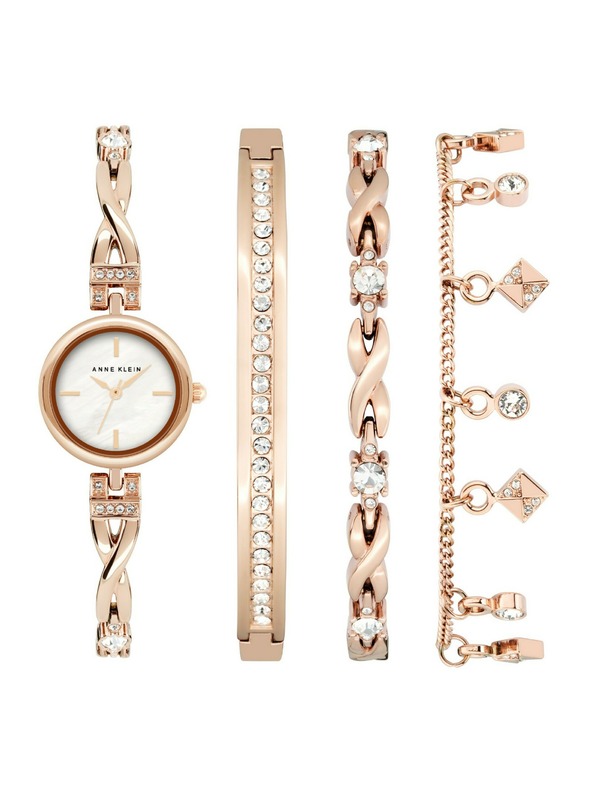 Anne Klein Roségoldenes Damen-Uhr- und Schmuck-Set Anne Klein