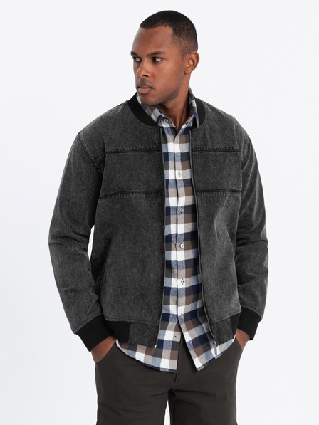 Ombre Clothing Jeans-Bomberjacke mit Stone-Wash-Effekt für Herren - schwarz V2 OM-JADJ-0163 Ombre Clothing