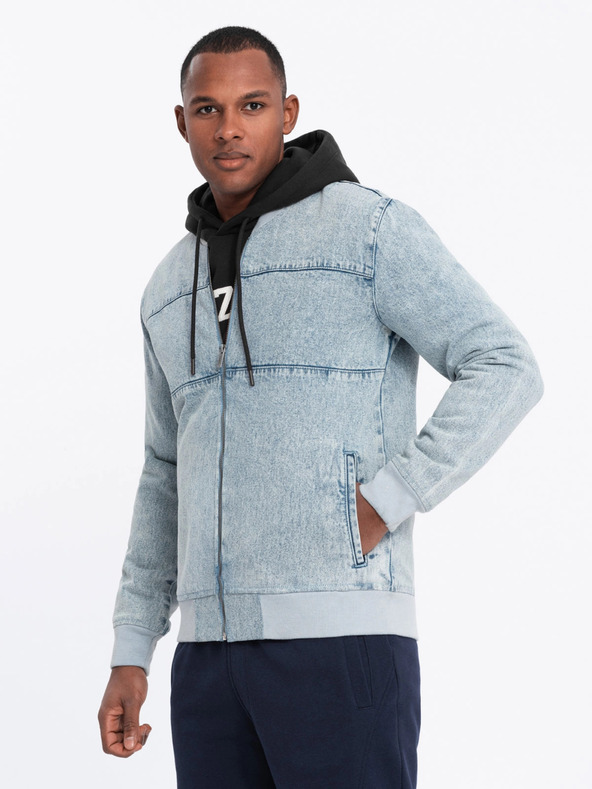 Ombre Clothing Herren-Jeansjacke mit Stone-Wash-Effekt - hellblau V3 OM-JADJ-0163 Ombre Clothing