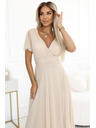 numoco 562-6 NASTIA Langes Kleid mit V-Ausschnitt und kurzen Ärmeln - beige