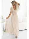 numoco 562-6 NASTIA Langes Kleid mit V-Ausschnitt und kurzen Ärmeln - beige