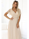 numoco 562-6 NASTIA Langes Kleid mit V-Ausschnitt und kurzen Ärmeln - beige