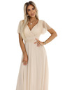 numoco 562-6 NASTIA Langes Kleid mit V-Ausschnitt und kurzen Ärmeln - beige