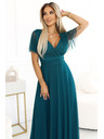 numoco 562-4 NASTIA Langes Kleid mit V-Ausschnitt und kurzen Ärmeln - grün