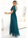 numoco 562-4 NASTIA Langes Kleid mit V-Ausschnitt und kurzen Ärmeln - grün