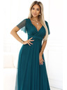 numoco 562-4 NASTIA Langes Kleid mit V-Ausschnitt und kurzen Ärmeln - grün