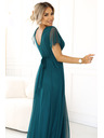 numoco 562-4 NASTIA Langes Kleid mit V-Ausschnitt und kurzen Ärmeln - grün