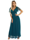 numoco 562-4 NASTIA Langes Kleid mit V-Ausschnitt und kurzen Ärmeln - grün