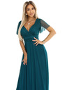 numoco 562-4 NASTIA Langes Kleid mit V-Ausschnitt und kurzen Ärmeln - grün
