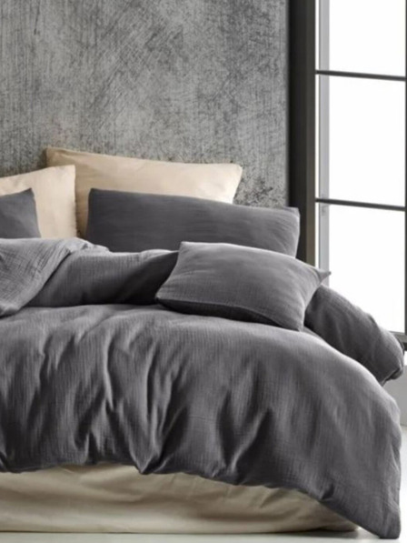 Kvalitex Extended Muslin Bedding 140x220, 70x90cm dark grey Kvalitex