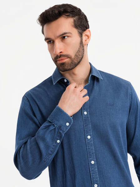 Ombre Clothing Herren Jeans-Hemd mit Lyocell und Brust-Stickerei von Ombre Clothing