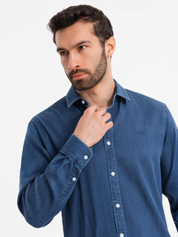 Ombre Clothing Herren Jeans-Hemd mit Lyocell und Brust-Stickerei von Ombre Clothing
