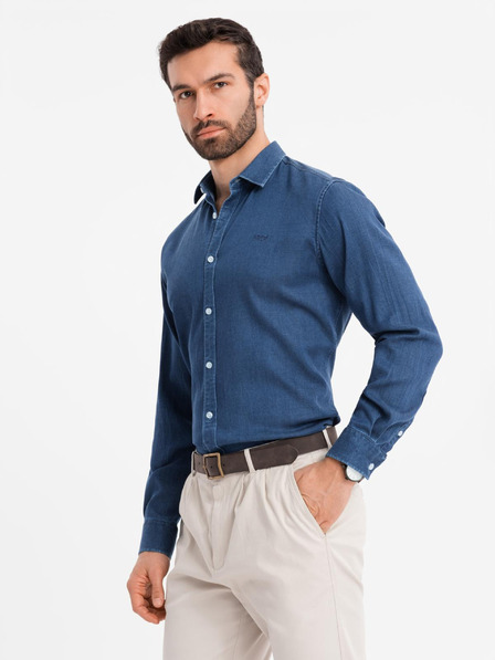 Ombre Clothing Herren Jeans-Hemd mit Lyocell und Brust-Stickerei von Ombre Clothing