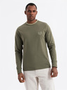Ombre Clothing Herren-Langarm-T-Shirt aus Baumwolle, gestreiftem U-Ausschnitt und Stickerei Ombre Clothing
