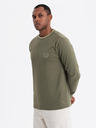 Ombre Clothing Herren-Langarm-T-Shirt aus Baumwolle, gestreiftem U-Ausschnitt und Stickerei Ombre Clothing