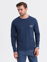 Ombre Clothing Herren-Langarm-T-Shirt aus Baumwolle, gestreiftem U-Ausschnitt und Stickerei Ombre Clothing