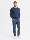 Ombre Clothing Herren-Langarm-T-Shirt aus Baumwolle, gestreiftem U-Ausschnitt und Stickerei Ombre Clothing