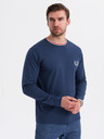 Ombre Clothing Herren-Langarm-T-Shirt aus Baumwolle, gestreiftem U-Ausschnitt und Stickerei Ombre Clothing