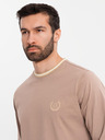 Ombre Clothing Herren-Langarm-T-Shirt aus Baumwolle, gestreiftem U-Ausschnitt und Stickerei Ombre Clothing