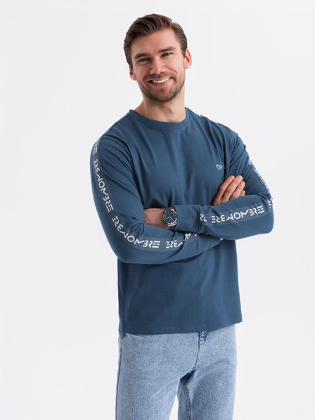 Ombre Clothing Herren-Langarm-T-Shirt aus Baumwolle mit Kante und Brust-Aufdruck Ombre Clothing