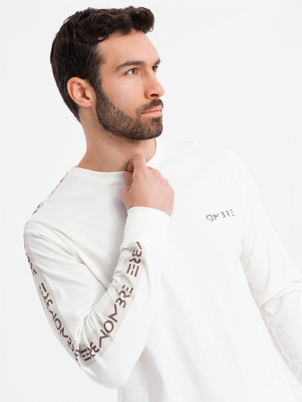 Ombre Clothing Herren-Langarm-T-Shirt aus Baumwolle mit Kante und Brust-Aufdruck Ombre Clothing