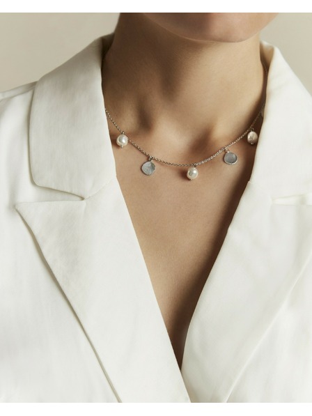 Rosefield Damen Edelstahl-Halskette Rosefield Multi Shell and Pearl Charms