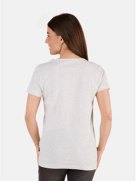 Sam 73 Hellgraues bedrucktes T-Shirt für Frauen mit Streifen SAM 73