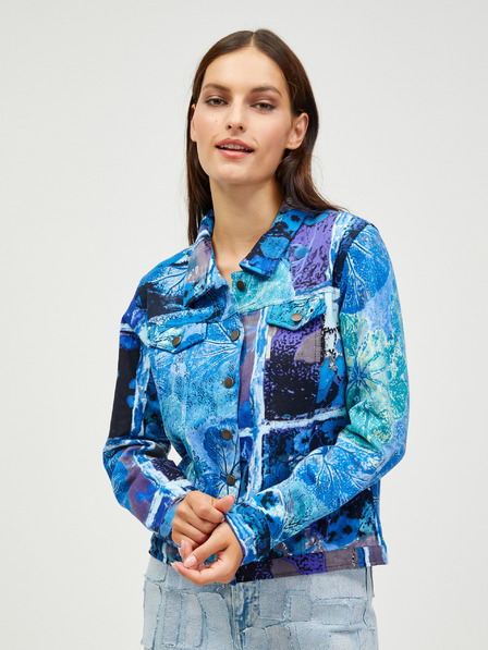 Orientique Blaue gemusterte Orientique-Denim-Jacke für Damen