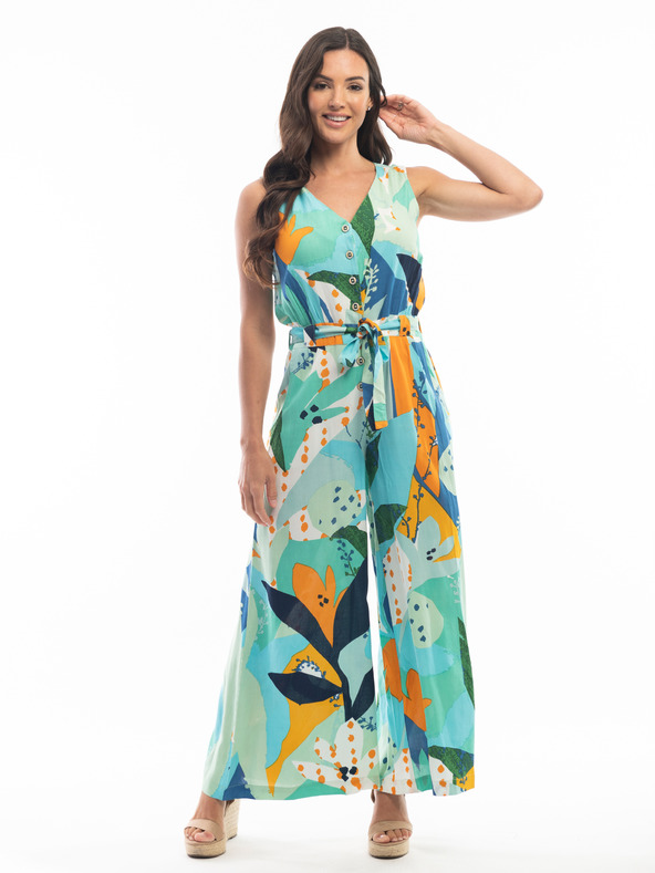 Orientique Türkisfarbener gemusterter Damen Jumpsuit Orientique