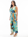 Orientique Türkisfarbener gemusterter Damen Jumpsuit Orientique