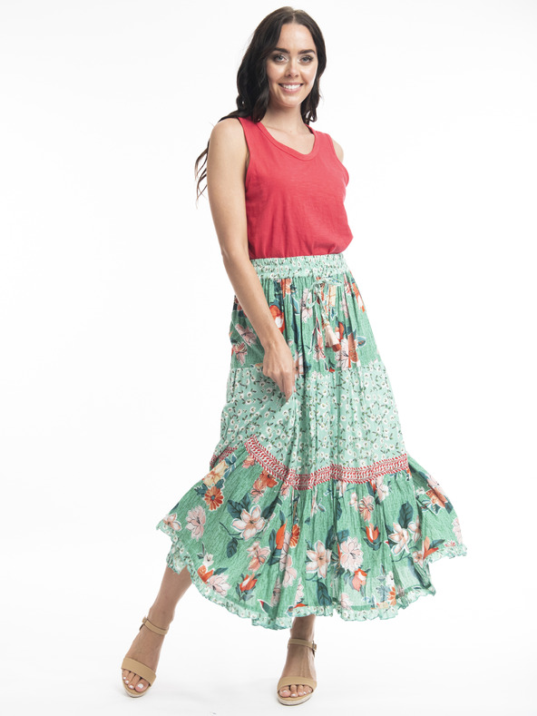 Orientique Orientique Kaleici hellgrüner Damen Maxirock mit Blumenmuster