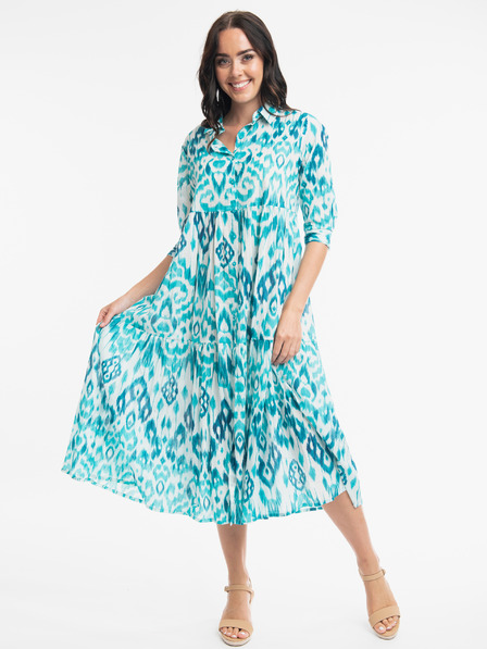 Orientique Türkisfarbenes gemustertes Midikleid für Damen Orientique Izmir