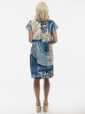 Orientique Blaues gemustertes Damenkleid mit Leinen Orientique
