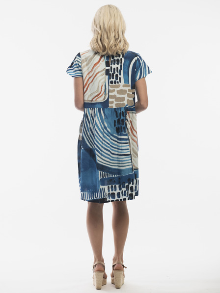 Orientique Blaues gemustertes Damenkleid mit Leinen Orientique