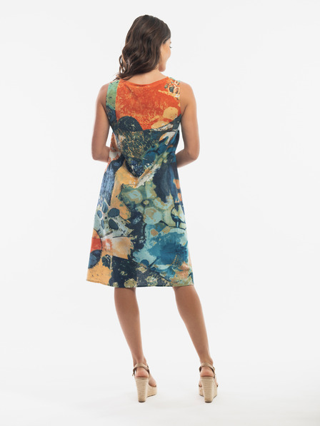 Orientique Orangefarbenes und dunkelblaues gemustertes Kleid von Orientique für Damen