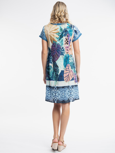 Orientique Blau Gemustertes Kleid mit Leinen Orientique Agios