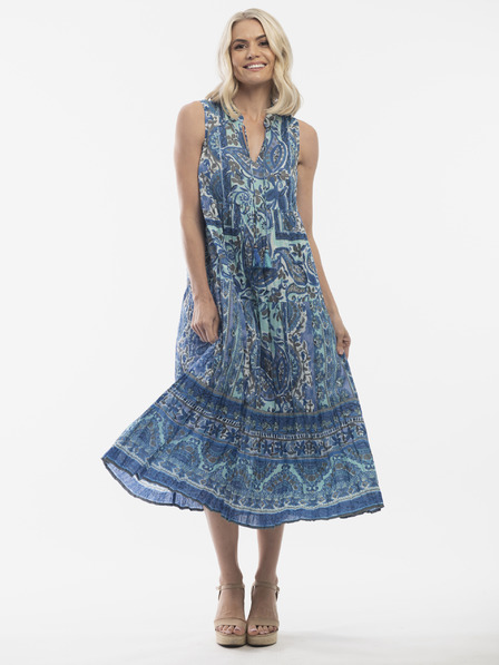 Orientique Blaues gemustertes Damen-Midikleid Orientique