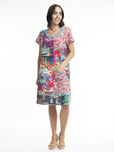 Orientique Blau-rosa Orientique Onikawa gemustertes Kleid für Damen