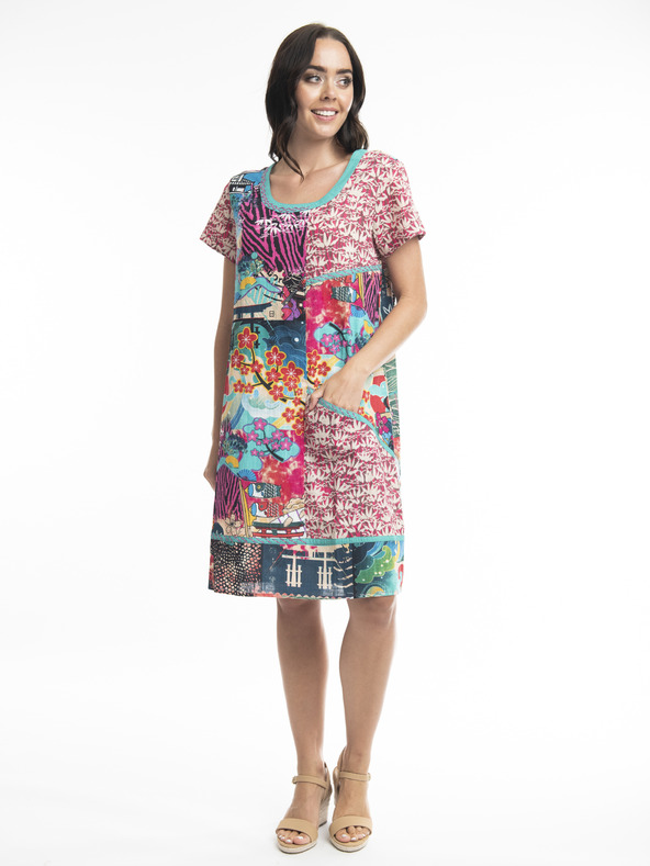 Orientique Blau-rosa Orientique Onikawa gemustertes Kleid für Damen