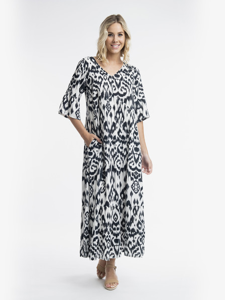 Orientique Weiß-schwarzes gemustertes Maxikleid von Orientique Izmir für Damen