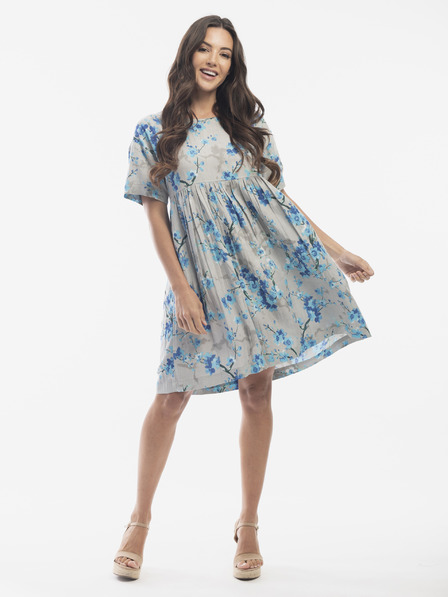 Orientique Blaugraues geblümtes Damenkleid mit Leinen Orientique
