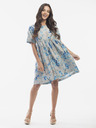 Orientique Blaugraues geblümtes Damenkleid mit Leinen Orientique