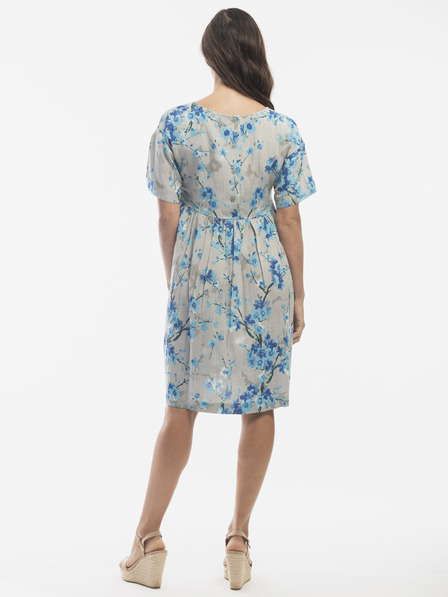 Orientique Blaugraues geblümtes Damenkleid mit Leinen Orientique