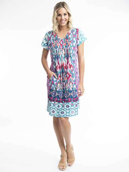 Orientique Rosa und blaues Orientique Izmir gemustertes Kleid für Damen