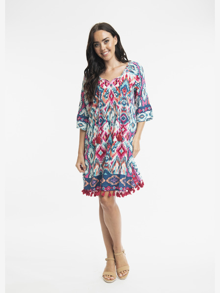 Orientique Rosa und türkisfarbenes Orientique Izmir gemustertes Kleid für Damen